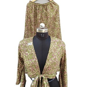 Best Selling Long Bell Sleeve Top With <b>Pajama</b> Set Front Tie Top With <b>Pajama</b> <b>Silk</b> Wrap Top with Palazzo - Product Image 1