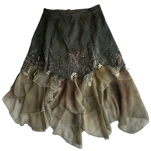 Vintage Acid Wash Patchwork <b>Denim</b> <b>Skirt</b> Natural Waistline Vietnam Manufacturer's Wholesale MOQ 50pcs - Product Image 1