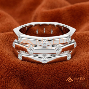 Modern 14Ksilver Bezel Set Hexagonal Diamond <b>Statement</b> <b>Ring</b> | Lab Grown Diamond Cluster <b>Ring</b> | - Product Image 3