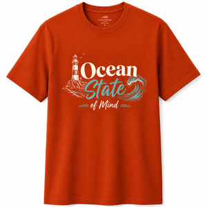 Camiseta de Manga Corta Azul Marino para Hombre Ocean State Mind, Cuello Redondo, Corte Regular, Estampado Frontal, Informal, 100% Algodón Terry Ecológico - Product Image 1