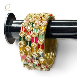 Luxury Multicolour Kashmiri Glass Bangles Set Square <b>Crystal</b> Stones for Bridal Wedding Party Wear Wholesale Jewelry Manufacturer - Product Image 1