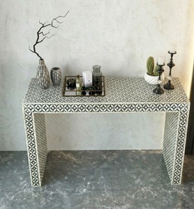 Table console en marbre avec incrustations d'os artistiques, motif géométrique, table de luxe pour entrée, table d'appoint moderne pour salon - Product Image 2