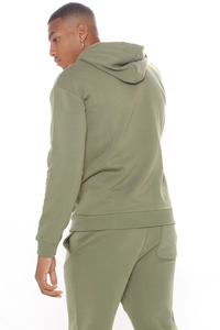 Sweat-shirt à capuche vert olive pour homme, ensemble de survêtement à manches longues, couleur unie, vêtement décontracté avec poches latérales, coupe classique, style automne - Product Image 3