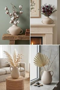 Vase de table en céramique artisanale à double anse, finition mate classique moderne, cadeau de mariage pour la décoration intérieure - Product Image 2