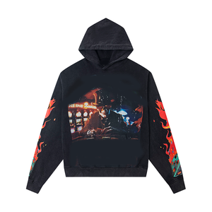 Men's <b>Gothic</b> Zip-Up <b>Hoodie</b> Skull Print Cotton Knitted Regular Fit Autumn Style - Product Image 3