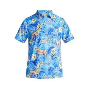Chemise de golf pour homme à manches courtes en polyester/coton, imprimé floral bleu, décontractée, respirante, coupe régulière, tricotée, 180g - Product Image 2