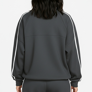 Sweat-shirt pour femme en molleton 100% coton avec logo brodé personnalisé, rayures sur les manches, respirant, épais, grande taille - Product Image 6