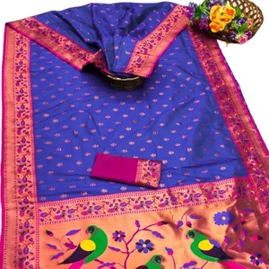 Nuevo Saree Pethani Premium de Georgette Suave Multicolor de Secado Rápido con Borde en las Mangas para Bodas y Eventos - Product Image 1