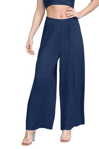 Pantalon large pour femme à taille élastique, coupe décontractée, longueur cheville, couleur unie, tricoté, été - Product Image 4