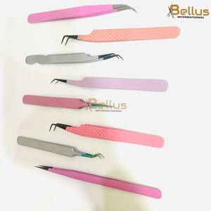 Pinzas para Pestañas Bellus International de Lujo, Color Morado Claro, Rectas y Curvas, de Acero Inoxidable de Precisión, para Extensión de Pestañas - Product Image 3