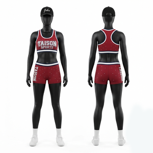 220 GSM Interlock Polyester Spandex Cheerleading <b>Bra</b> Shorts White <b>Blue</b> Gold Panel Custom Sublimation - Product Image 4