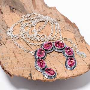 NIKHIL GEMS Élégant Pendentif de Fiançailles Vintage en Tourmaline Rose, Argent Sterling 925, Chaîne Ovale Oxydée, Bijou en Pierre Précieuse, Troisième - Product Image 1