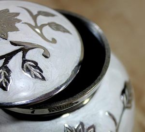 Classic Porcelain Teardrop Urn With Floral Design Hermetic <b>Pet</b> Casket - Product Image 2