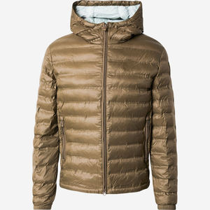 Veste d'hiver matelassée pour homme, style urbain, à capuche, col montant, coupe-vent, en toile noire, rembourrage en coton 400g, logo personnalisé sur le devant - Product Image 6