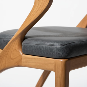 Chaise de salle à manger moderne et contemporaine en bois massif avec coussin en cuir et dossier tressé pour la maison, les restaurants et les cafés (vente en gros) - Product Image 3