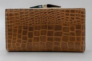 WRIZA Portefeuille-pochette en cuir véritable effet croco pour femme |   Porte-monnaie de voyage marron fin avec 7 emplacements pour cartes et plusieurs compartiments. - Product Image 5