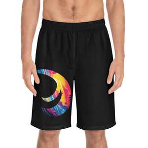 Shorts de Baño Negros para Hombre con Estampado de Olas Coloridas, Cintura Elástica, Secado Rápido, Traje de Baño Informal - Product Image 1