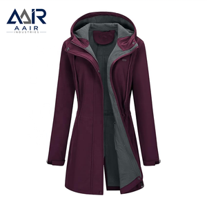 Veste de pluie imperméable à capuche zippée unie pour femme, parka mi-longue softshell avec doublure Sherpa pour l'automne et l'hiver - Product Image 5