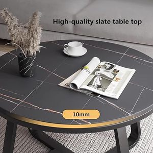 Table basse ronde moderne avec plateau en marbre noir et structure en métal, table de salon contemporaine - Product Image 5