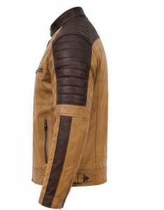 Veste en cuir pour homme, coupe ajustée, col rabattu avec fermeture éclair en fausse fourrure - Product Image 3