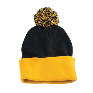 Bonnet d'hiver unisexe noir et jaune avec pompon, style décontracté, taille adulte 56-58CM - Product Image 1