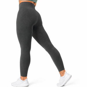Custom Women's Ribbed <b>Seamless</b> Gym <b>Leggings</b> High Waist Ribbed <b>Seamless</b> <b>Leggings</b> Women's Workout Yoga <b>Leggings</b> OEM Private Label - Product Image 2