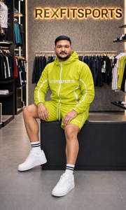 REXFIT SPORTS 2026 Custom Neon Lime <b>Nylon</b> Tracksuit Set Hooded Windbreaker Jacket and Long <b>Shorts</b> Private Label Sportswear - Product Image 4
