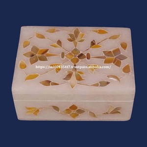 Caja de mármol azul y gris hecha a mano de lujo, producto decorativo, caja de mármol con incrustaciones de madre, diseño floral, forma rectangular, paquete de regalo - Product Image 3