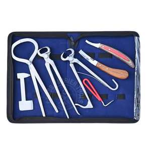 Kit d'outils de fermeur professionnel pour l'entretien des sabots avec pince à tètes de cheval, outil de diagnostic, couteau à lame affûtée, boucle à abcess, râpe et polisseur - Product Image 1