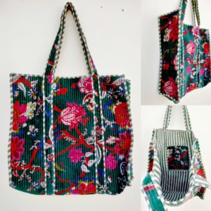 Cotton Quilted Tote Bags Printed Large Indian Travel Shopping <b>Accessories</b> Open Washable for Daily <b>Beach</b> Use - Product Image 3