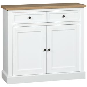 Credenza Bianca in Stile Antico con 2 Cassetti e 2 Ante, Mobile da Cucina per Villa, Magazzino, Soggiorno, Ingresso - Product Image 1