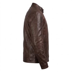 Chaqueta de Motociclista para Hombre, de Cuero Genuino Marrón, Ecológica, 300g, Cuello Alto, Impermeable, Transpirable, con Cierre de Cremallera - Product Image 5