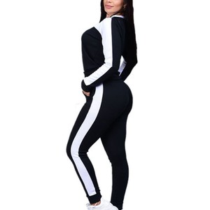 Ensemble de survêtement color block pour femme, manches longues, style sportif, avec pantalon de jogging, col rond, cordon de serrage, poches, en Spandex et Polyester, pour l'automne - Product Image 4