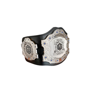 Ceinture de champion Glory Goals avec accents argentés et bleus, ceinture de titre en cuir de qualité supérieure personnalisable pour les événements sportifs - Product Image 1