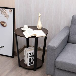 1PC Round End <b>Table</b> with Storage Shelf and Metal Frame 2-Tier Console <b>Tables</b> - Product Image 4