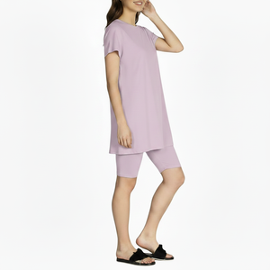 Ensemble 2 pièces d'été pour femme : Haut imprimé et short cycliste avec poches latérales, en Spandex et Polyester, ultra doux, respirant et écologique - Product Image 3