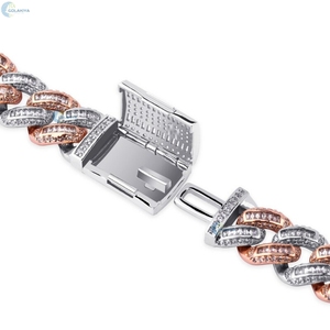 Colorless Lab Grown Diamond Iced Out Wrist Bracelet Baguette Cut Dual Tone <b>Rapper</b> Style Hip Hop Bracelet - Product Image 5