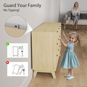 "Freestanding Fluted <b>6</b>-<b>Drawer</b> Double Dresser with Natural Wood Finish and Gold Finger Pulls" - Product Image 5