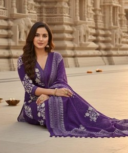 NUEVA COLECCIÓN: Conjunto de Rayón con Bordado de Espejo y Tejido, Top, Pantalón y Dupatta, Ropa Festiva Étnica, Precio al por Mayor, Color Morado - Product Image 2