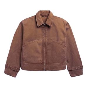 Veste décontractée pour homme en toile de haute qualité, à fermeture éclair, vintage, blanche, délavée à l'acide, 100% coton - Product Image 5