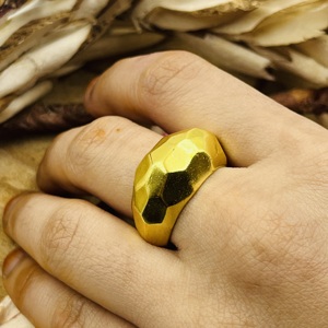 Top Choice Best Chunky <b>Rings</b> Boho Brass Band For <b>Women</b> 18k Gold Plated Geometric Hammered Statement <b>Signet</b> For Wholesale/OEM/ODM - Product Image 1