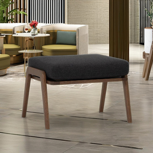 Modern Walnut Ottoman <b>Stool</b> with Dark Gray Upholstery Solid <b>Wood</b> Tapered Legs for Bedroom & Lounge Seating - Product Image 1