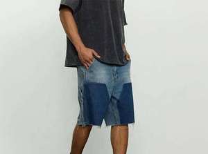 Shorts en jean bleu foncé coupe ample pour homme, personnalisés, neufs, en denim respirant, délavé, de qualité supérieure, en coton, vente en gros - Product Image 2