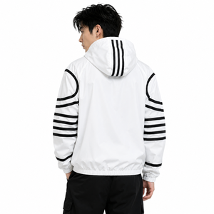 2026 Trendy Customize Geometric Stripe Hooded Windbreaker <b>Jacket</b> <b>Men</b> Oversized Zip Up Streetwear Lightweight Nylon <b>Men's</b> <b>Jackets</b> - Product Image 3
