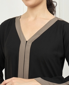 Beautiful Black Modern New Style Modest Abaya Robe Islamic Clothing Front Open Muslim Women Long Dress Polyester Floral V Neck - Product Image 4