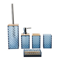 Juego de Accesorios de Baño Hotel Blue, Diseño Bohemio de Plástico, Dispensador de Jabón, Portacepillos de Dientes, Jabonera, Vaso, Organizador de Encimera