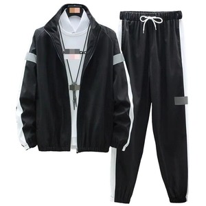 Ensemble de survêtement noir contrastant pour homme, veste zippée et pantalon de jogging, style coréen, ensemble sport décontracté pour l'automne - Product Image 5