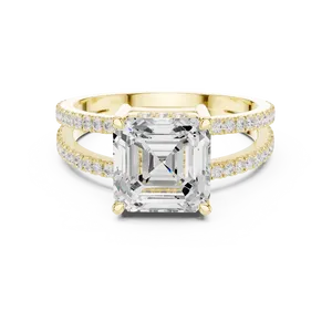 แหวนหมั้นเพชรทรง Asscher 3 กะรัต เพชรเลี้ยงในห้องปฏิบัติการ ประดับด้วยวงแหวนรอบนอกแบบซ่อน ตัวเรือนทองคำแท้ 18K รับรองโดย IGI สี E แหวนเจ้าสาวสำหรับผู้หญิง - Product Image 1
