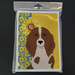 Summer Sunflowers Dachshund Tarjetas de felicitación Pack 8 Longhair Red Pedbald en Whimsical A7 Tamaño 5x7 Tarjetas de nota en blanco con sobres - Product Image 3