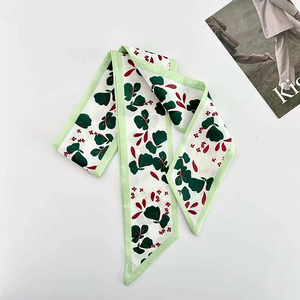 Foulard en soie fin pour femme, ruban long en soie, petit foulard de cou, ruban pour poignée de sac à motif floral, foulard de poche, accessoire de mode pour femme 90 cm x 6 cm - Product Image 3